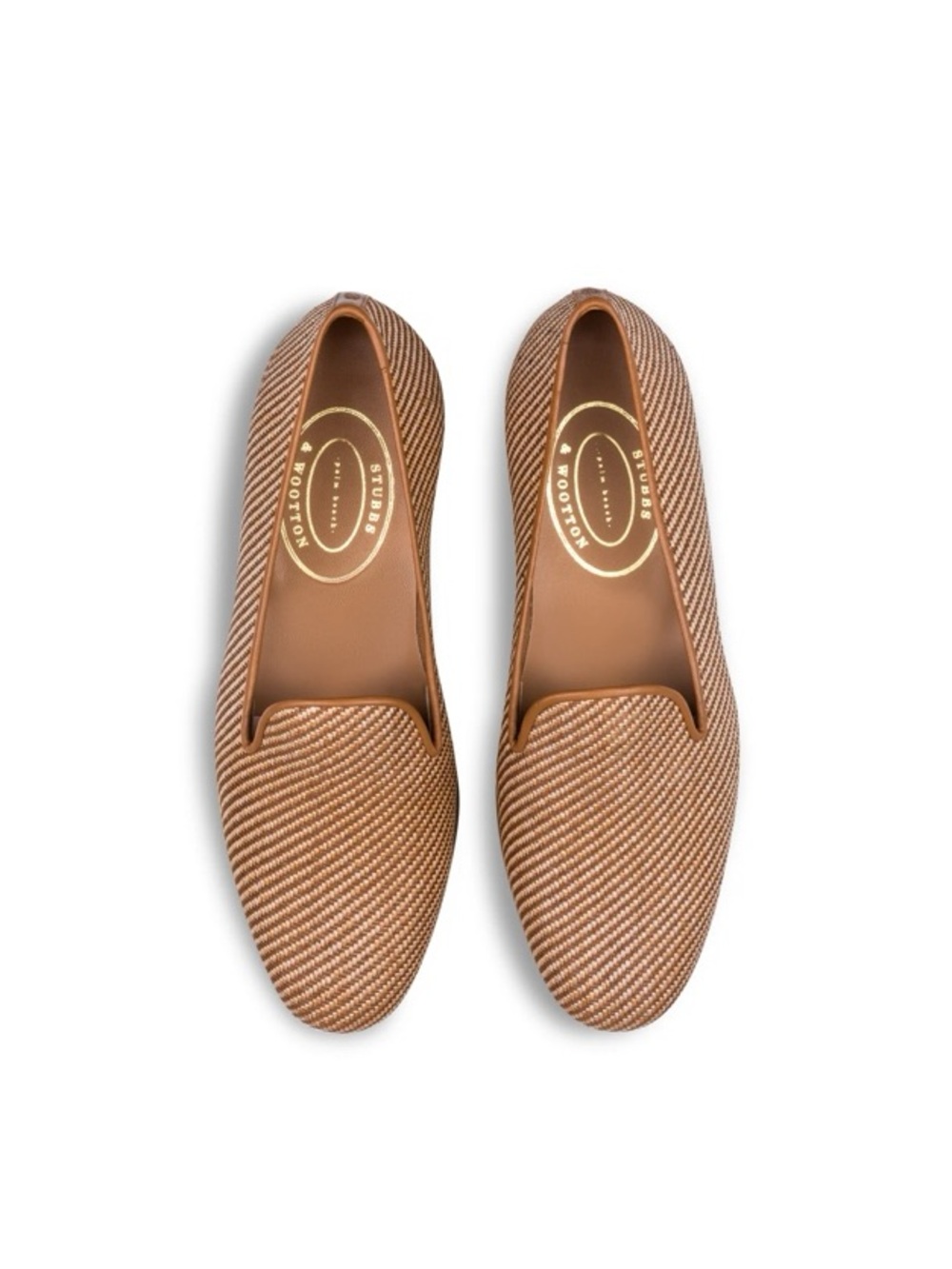 Stubbs & Wootton • Straw Raffia Slipper smoking loafer brown tan Palm Beach